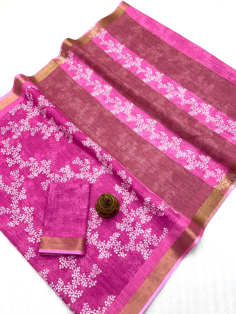 MG 522 Linen With Gold Printed Wholesale Saree Suppliers In Mumbai